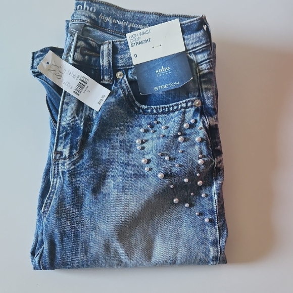 Soho Women's High Rise Embellished Blue Jeans - Picture 7 of 7